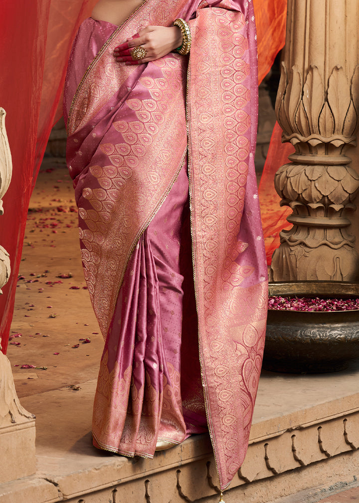 Pearly Purple Saree in Satin Silk with Zari Accents and Embroidered Blouse