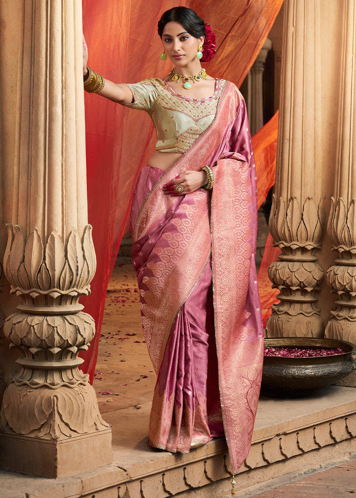 Pearly Purple Saree in Satin Silk with Zari Accents and Embroidered Blouse