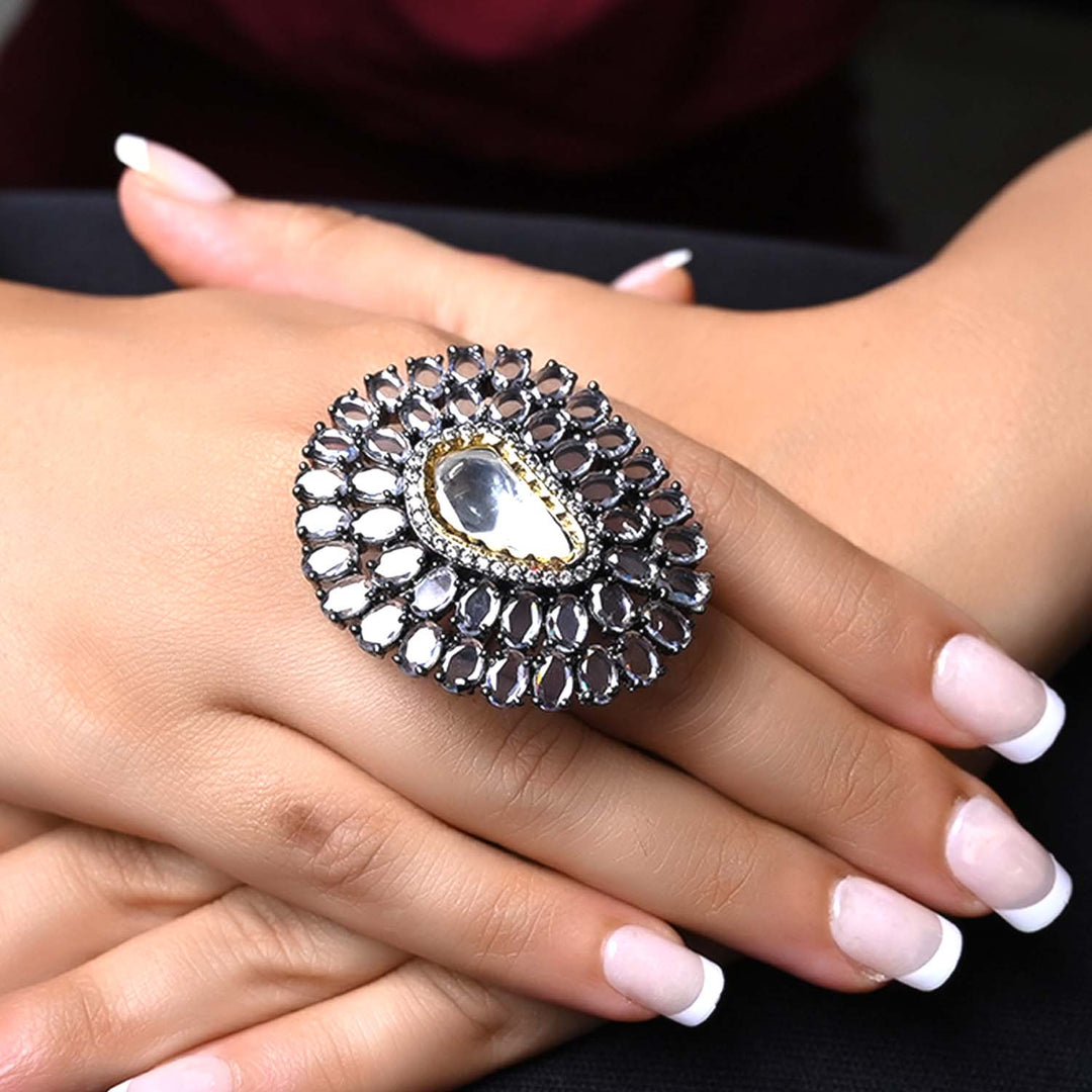 Ahalya Diamonds Gold & Rhodium Plated Victorian Ring