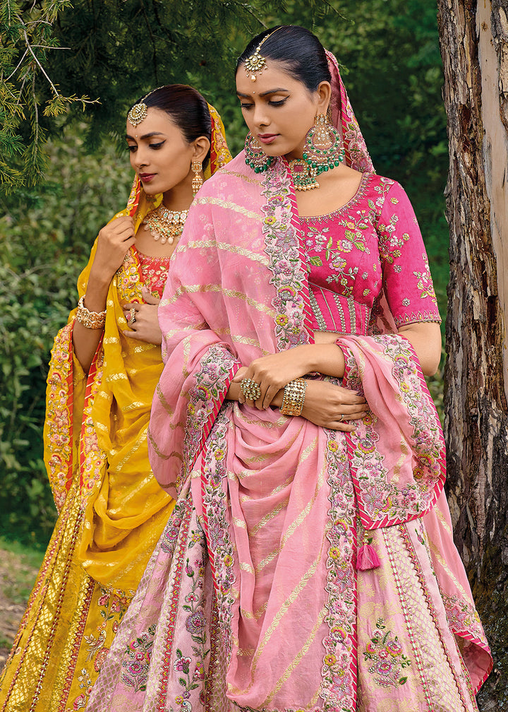 Rose Pink Dola Silk lehenga with Stone,Thread,Resham & Heavy Embroidery work