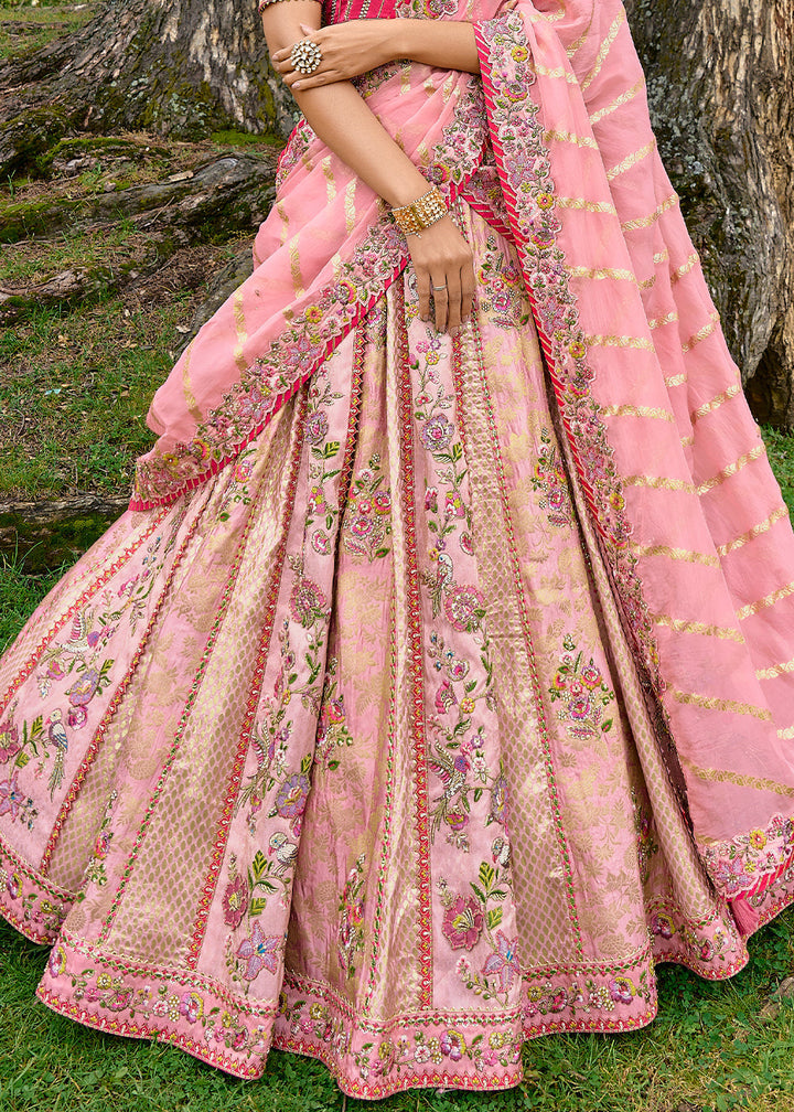 Rose Pink Dola Silk lehenga with Stone,Thread,Resham & Heavy Embroidery work