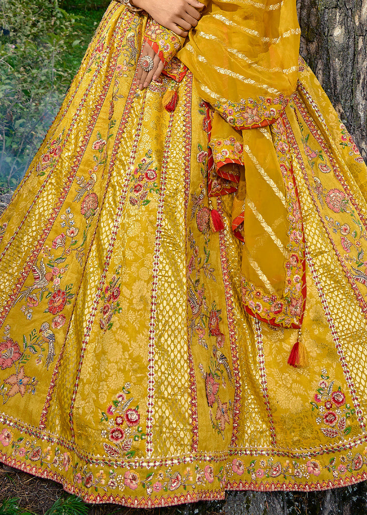 Canary Yellow Dola Silk lehenga with Stone,Thread,Resham & Heavy Embroidery work