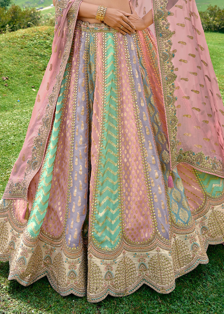 Multi Colored Georgette Silk lehenga with Stone,Thread,Resham & Heavy Embroidery work