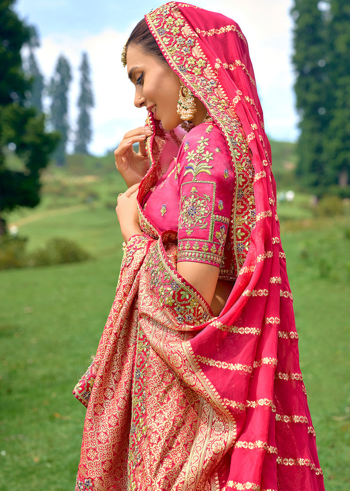 Hot Pink Dola Silk lehenga with Stone,Thread,Resham & Heavy Embroidery work