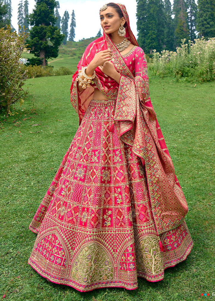 Hot Pink Dola Silk lehenga with Stone,Thread,Resham & Heavy Embroidery work