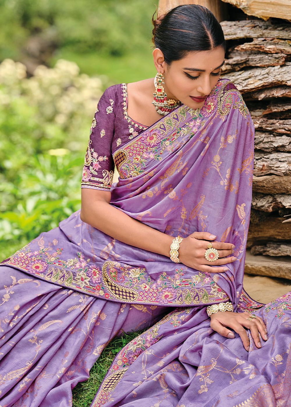 Amethyst Purple Dola Silk Saree with Intricate Embroidery work