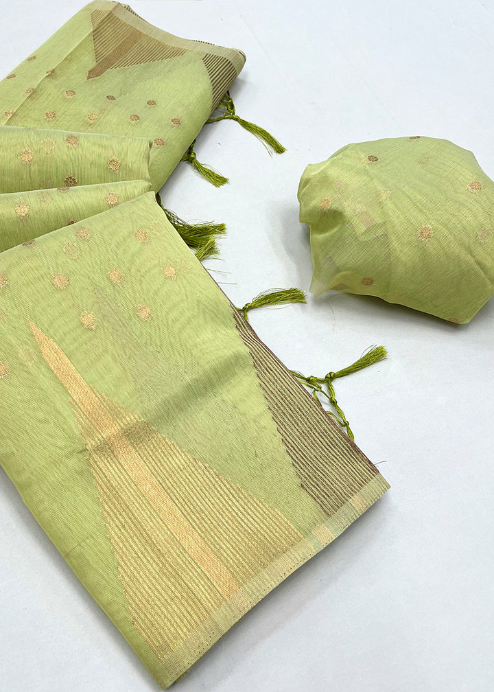 Tea Green Zari Tissue Silk Saree Handcrafted to Perfection