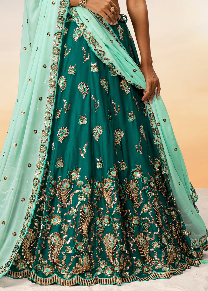 Shades Of Green Georgette Lehenga Choli Adorned with Sequins Embroidery