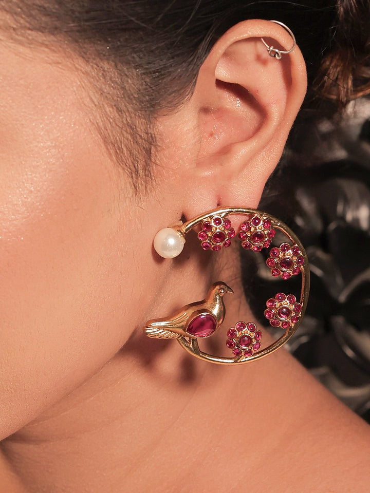 Yashni Ruby Boutique Earring - Pearl Antique Gold Plated