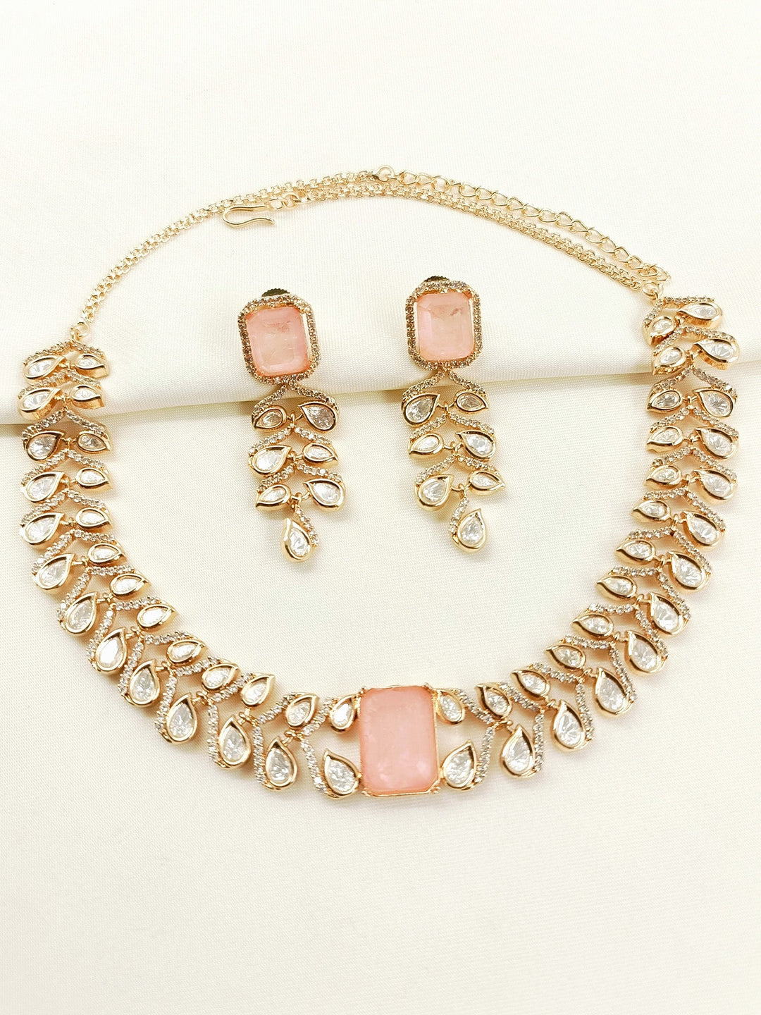 Shezana Pink Kundan Choker Set - Gold Plated Necklace