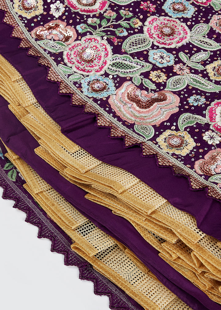 Byzantine Purple Chiffon Lehenga Choli Adorned with Sequins & Thread Embroidery