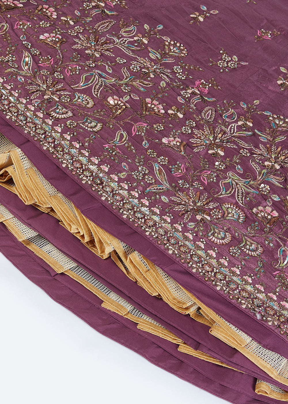 Damson Purple Chiffon Lehenga Choli Adorned with Sequins & Thread Embroidery