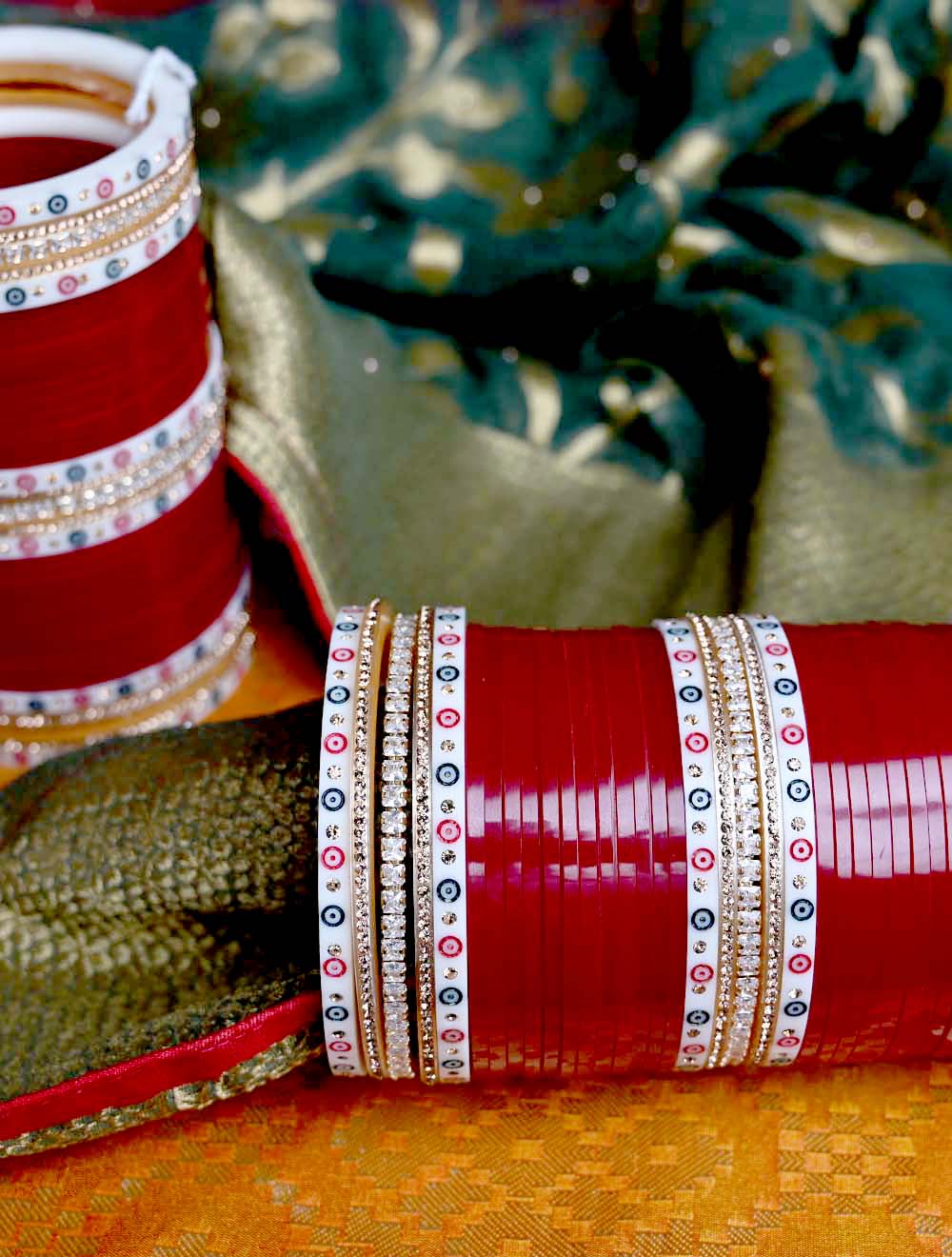 Rukmani Maroon Bangles With American Diamond Kada's Punjabi Chura