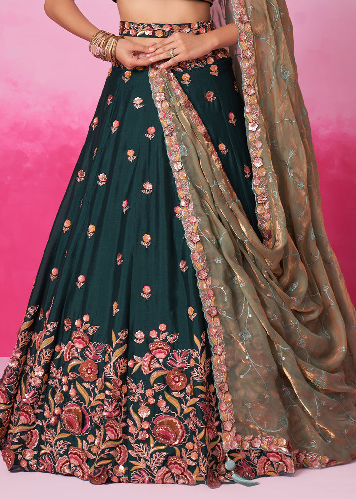 Sacramento Green Chiffon Lehenga Choli Adorned with Sequins Embroidery Work