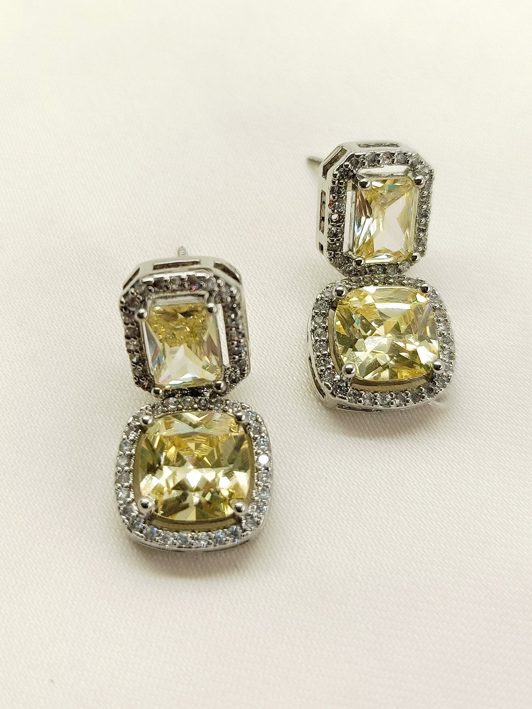 Rituja Yellow Stone Silver Plated Diamond Earrings