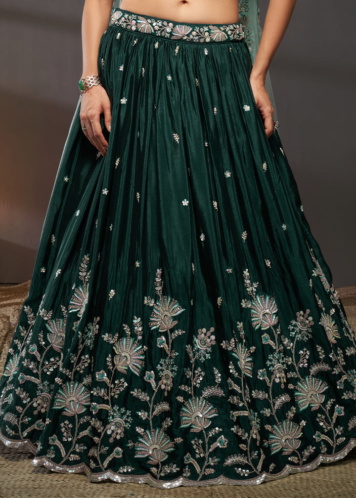 Sacramento Green Chiffon Lehenga Choli Adorned with Sequins Embroidery