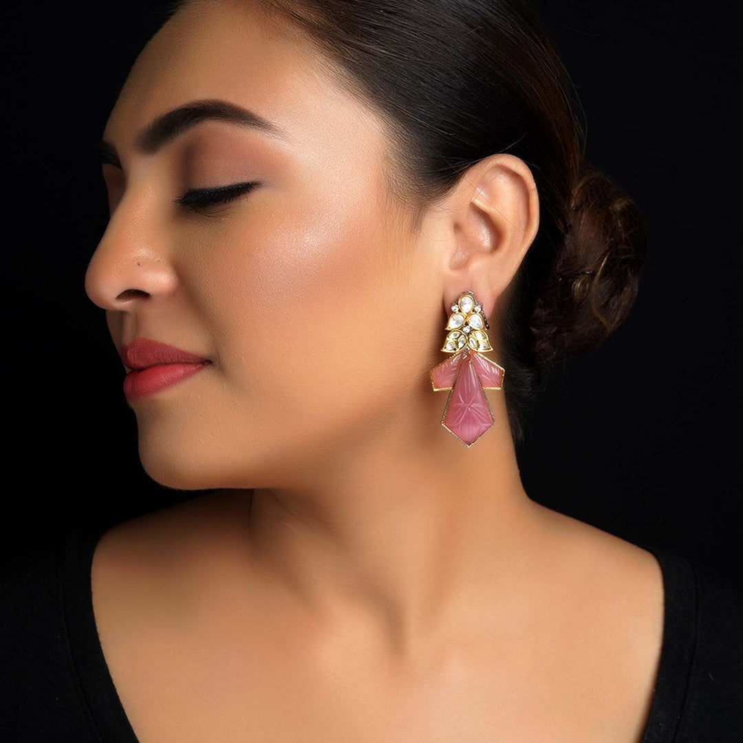 Diyanshi Pink Rhodium Plated Victorian Earrings