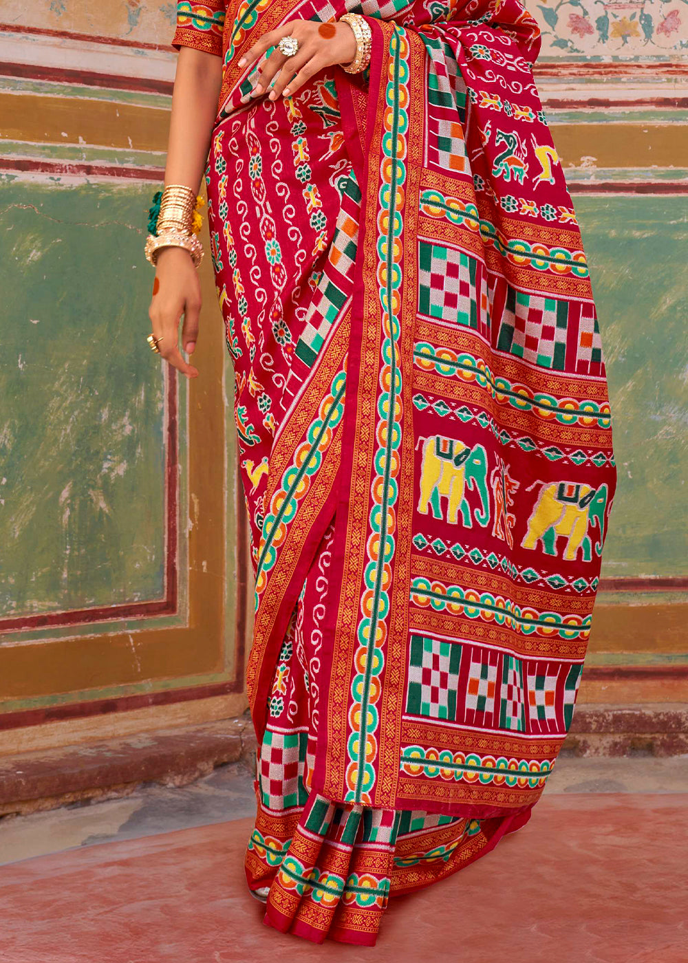 Carmine Red Traditional Silk Saree with Patola Print