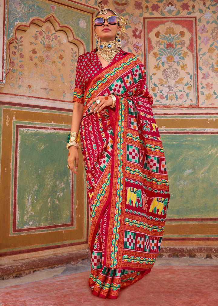 Carmine Red Traditional Silk Saree with Patola Print