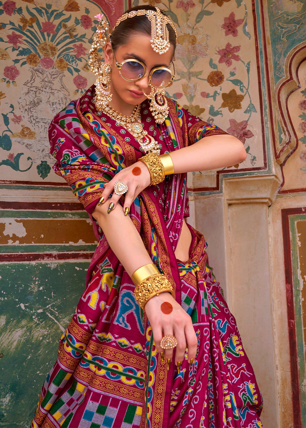 Magenta Purple Traditional Silk Saree with Patola Print