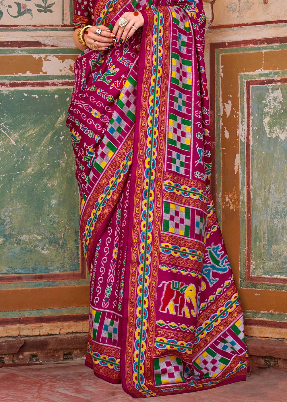 Magenta Purple Traditional Silk Saree with Patola Print