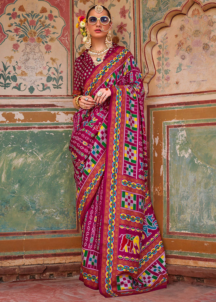 Magenta Purple Traditional Silk Saree with Patola Print