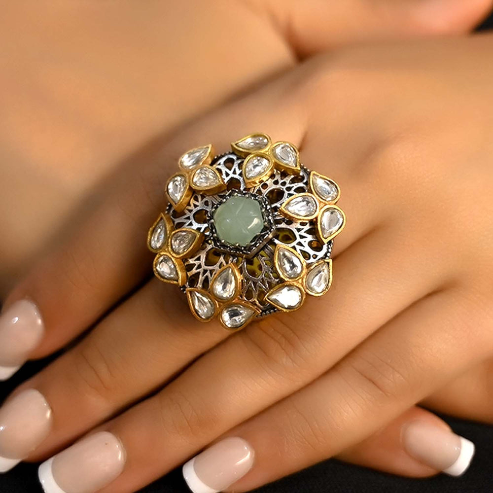 Hasina Mint Green Stone Gold Plated Boutique Ring