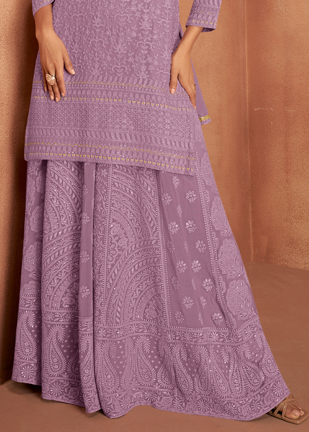 Amethyst Purple Thread Embroidery Georgette Plazzo Suit