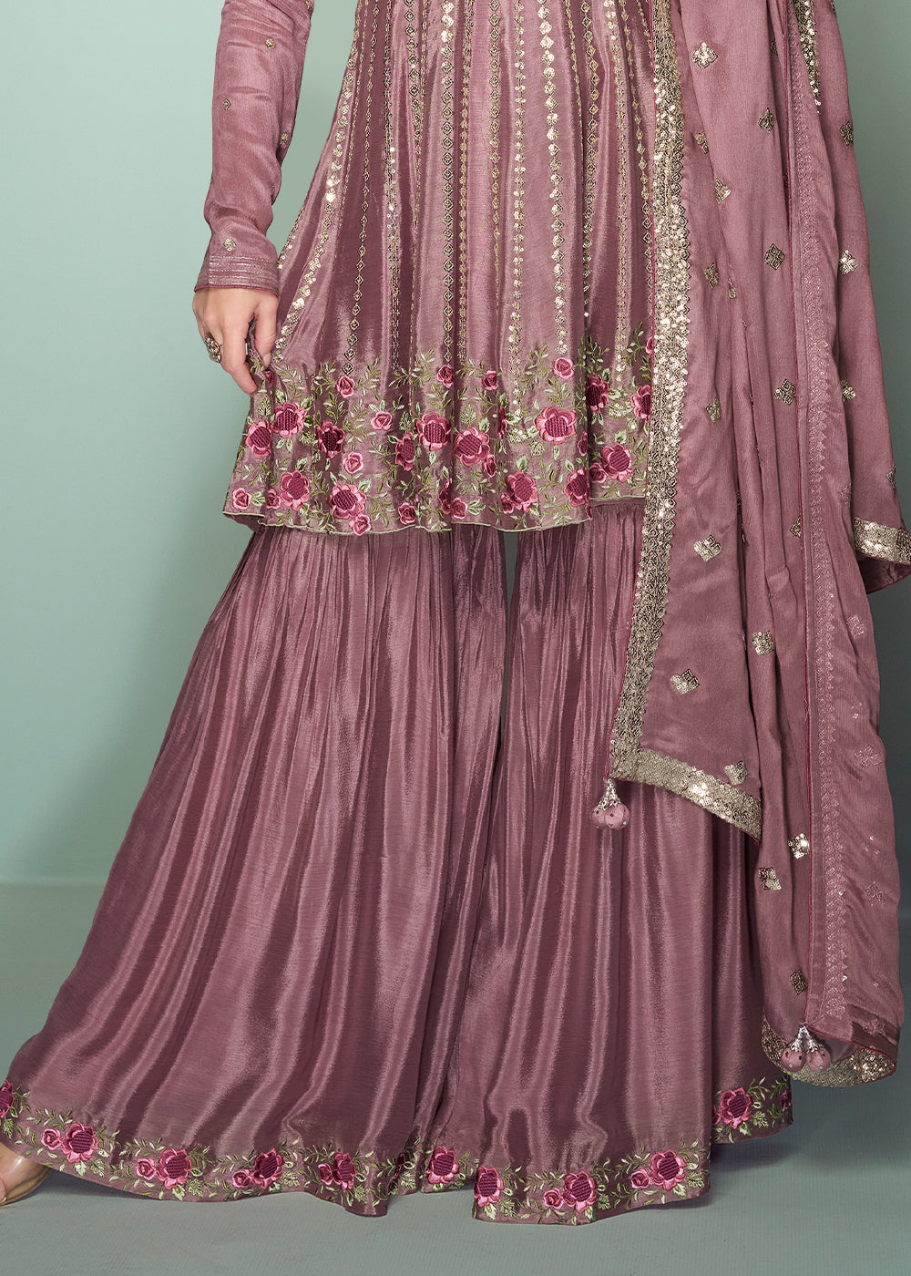 Opera Mauve Purple Embroidered Plazzo Suit