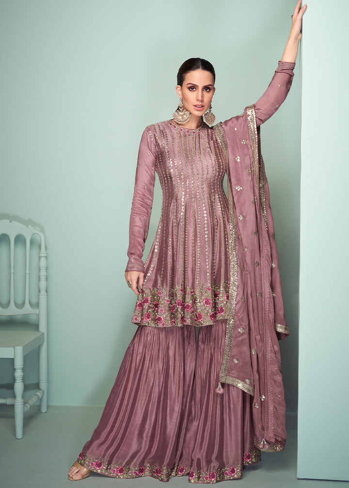 Opera Mauve Purple Embroidered Plazzo Suit