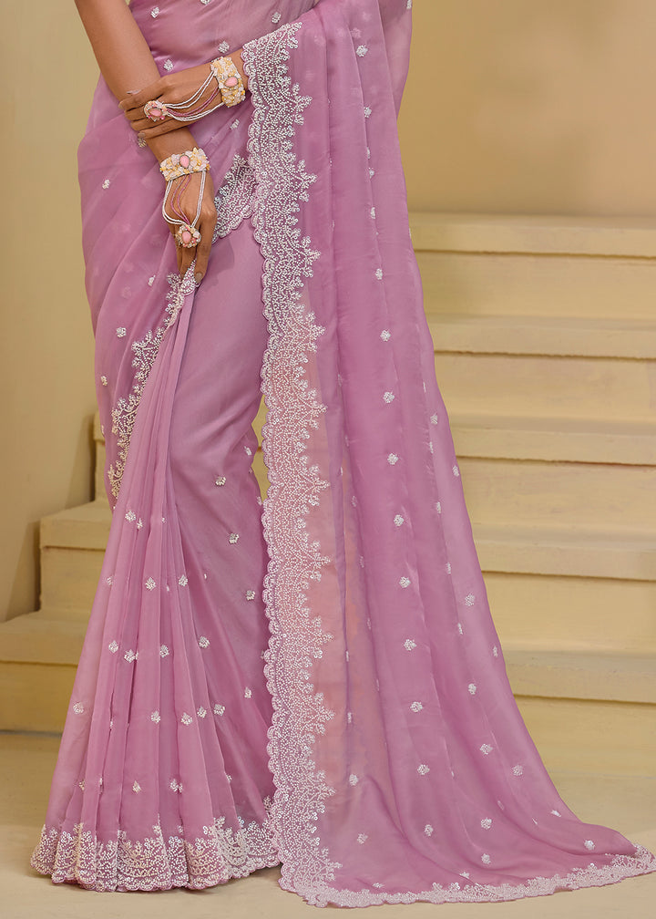 Lilac Purple Banarasi Tuscany Saree with Elegant Moti & Sequins Work