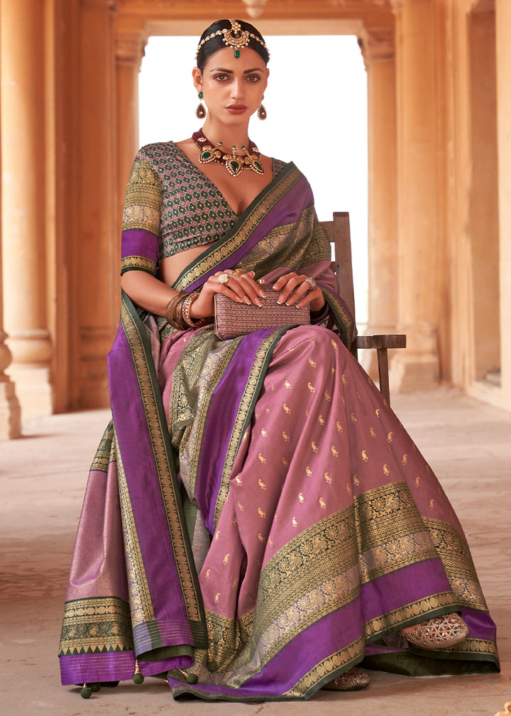 Shades Of Purple Zari Woven Silk Saree with All-Over Butti Pattern