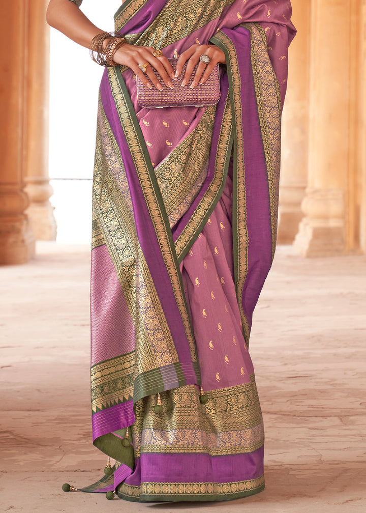 Shades Of Purple Zari Woven Silk Saree with All-Over Butti Pattern