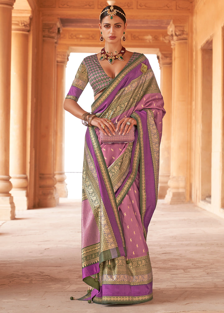 Shades Of Purple Zari Woven Silk Saree with All-Over Butti Pattern