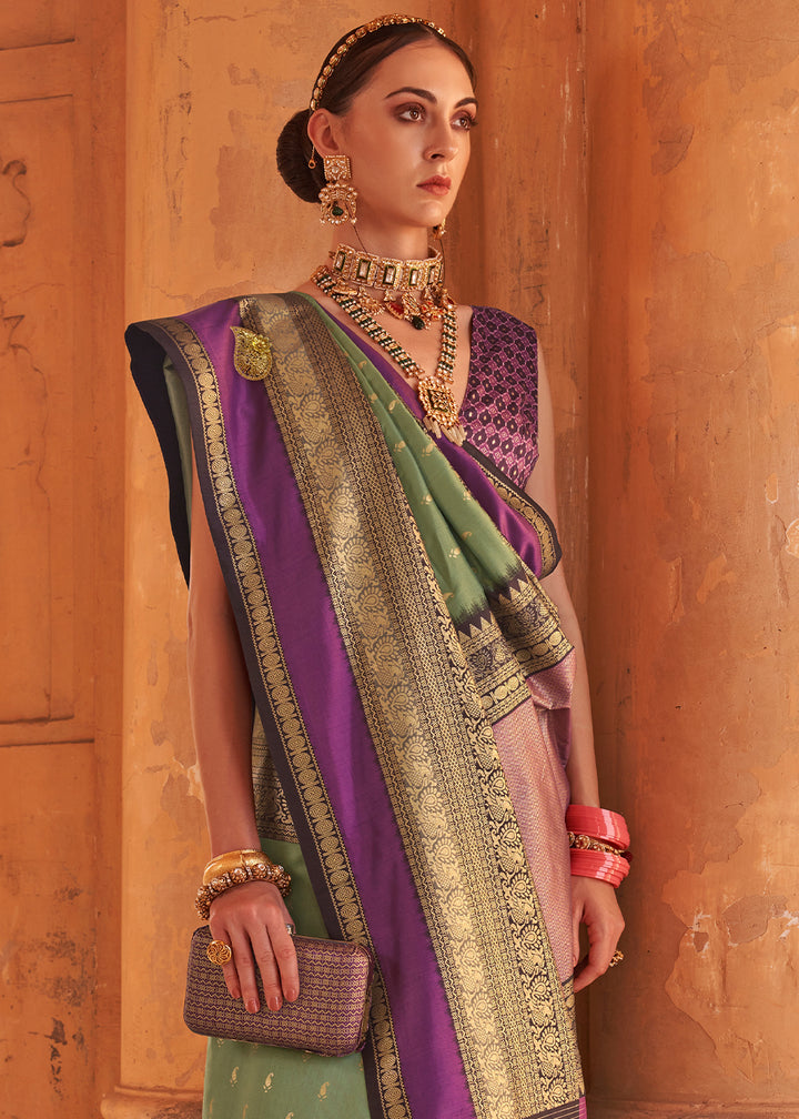 Mantis Green Zari Woven Silk Saree with All-Over Butti Pattern