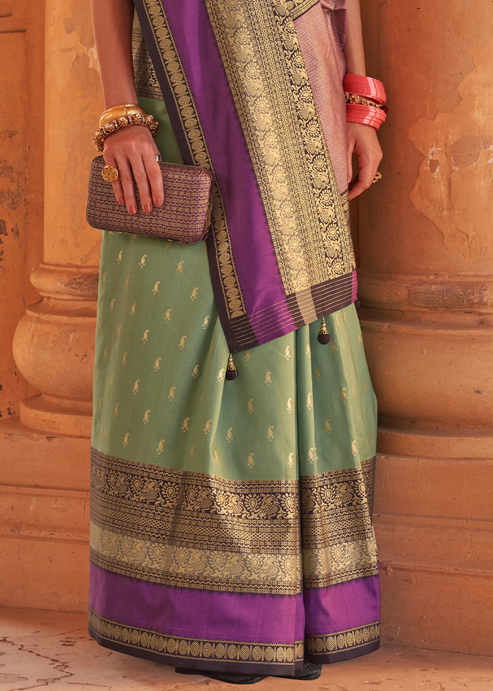 Mantis Green Zari Woven Silk Saree with All-Over Butti Pattern