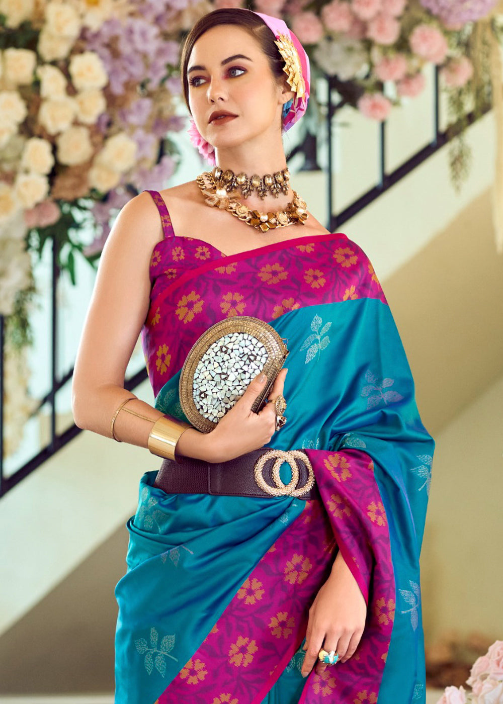 Sapphire Blue Soft Silk Saree Adorned with Ikkat Border