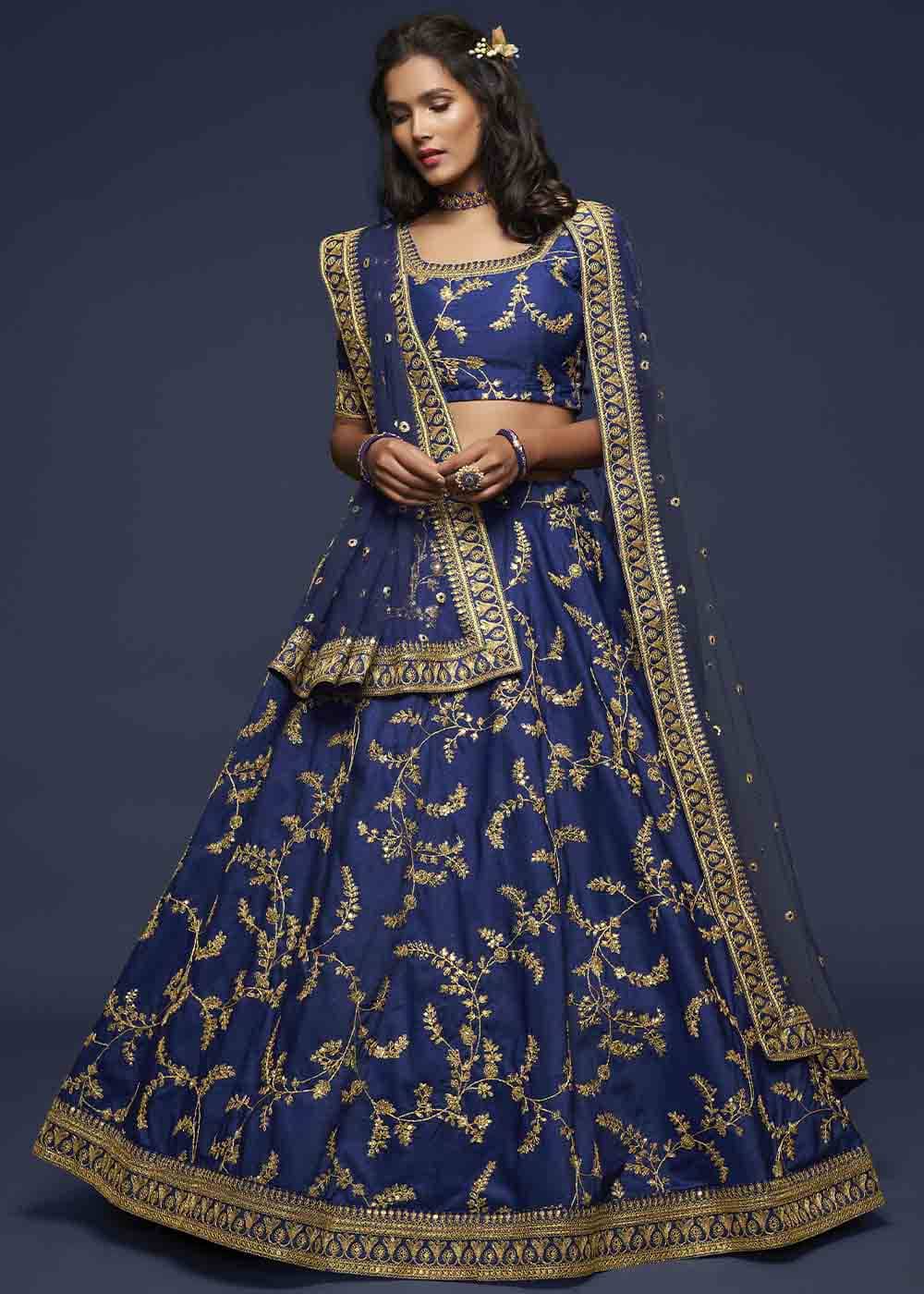 Admiral Blue Silk Lehenga Choli with Thread,Zari,Dori & Sequins work