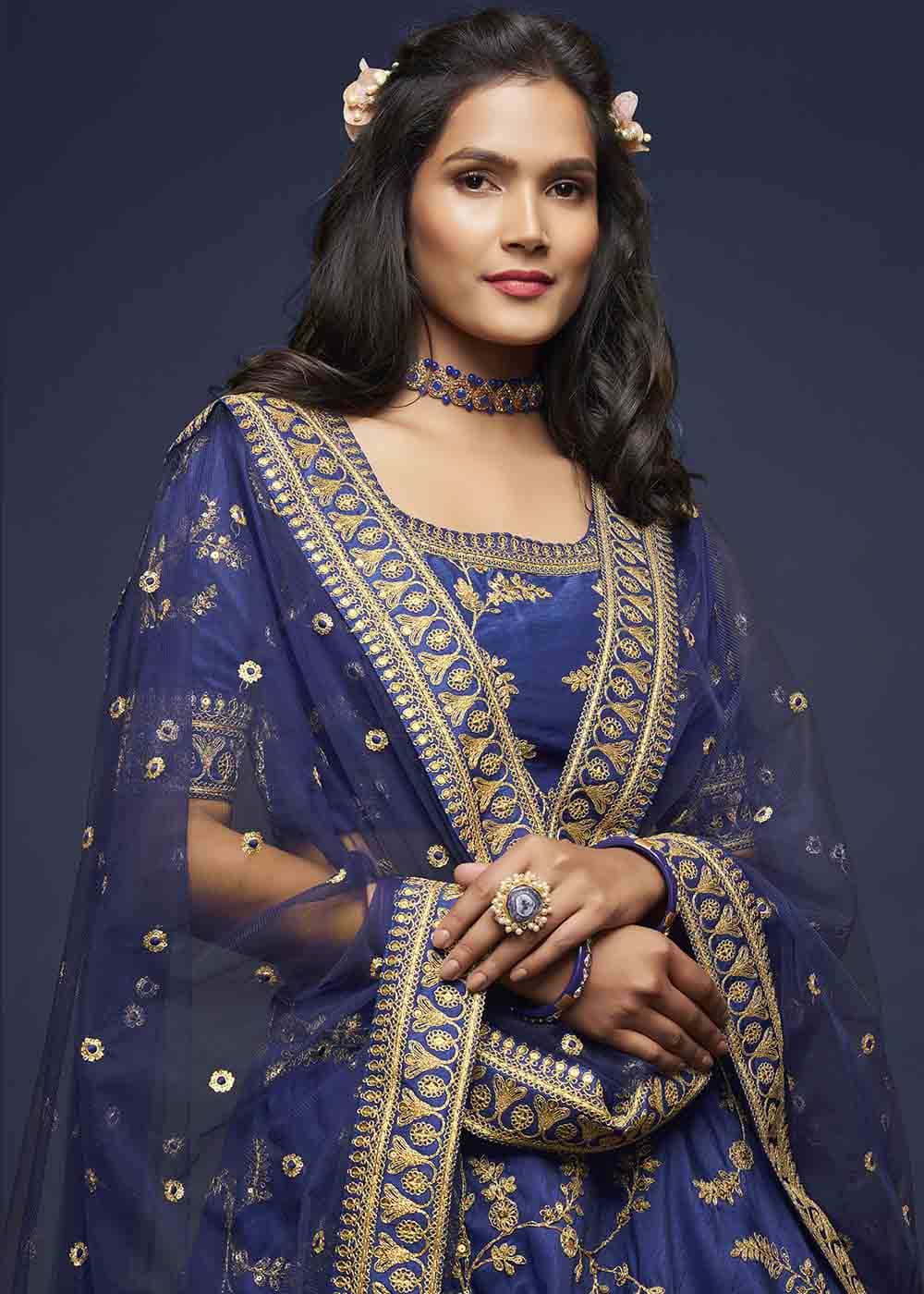 Admiral Blue Silk Lehenga Choli with Thread,Zari,Dori & Sequins work