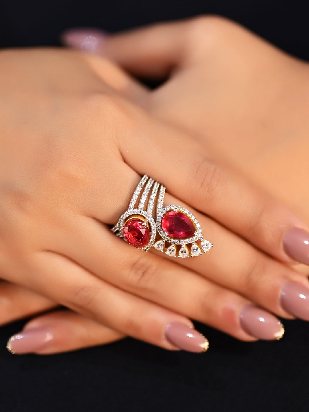 Narayani Ruby American Diamond Finger Ring