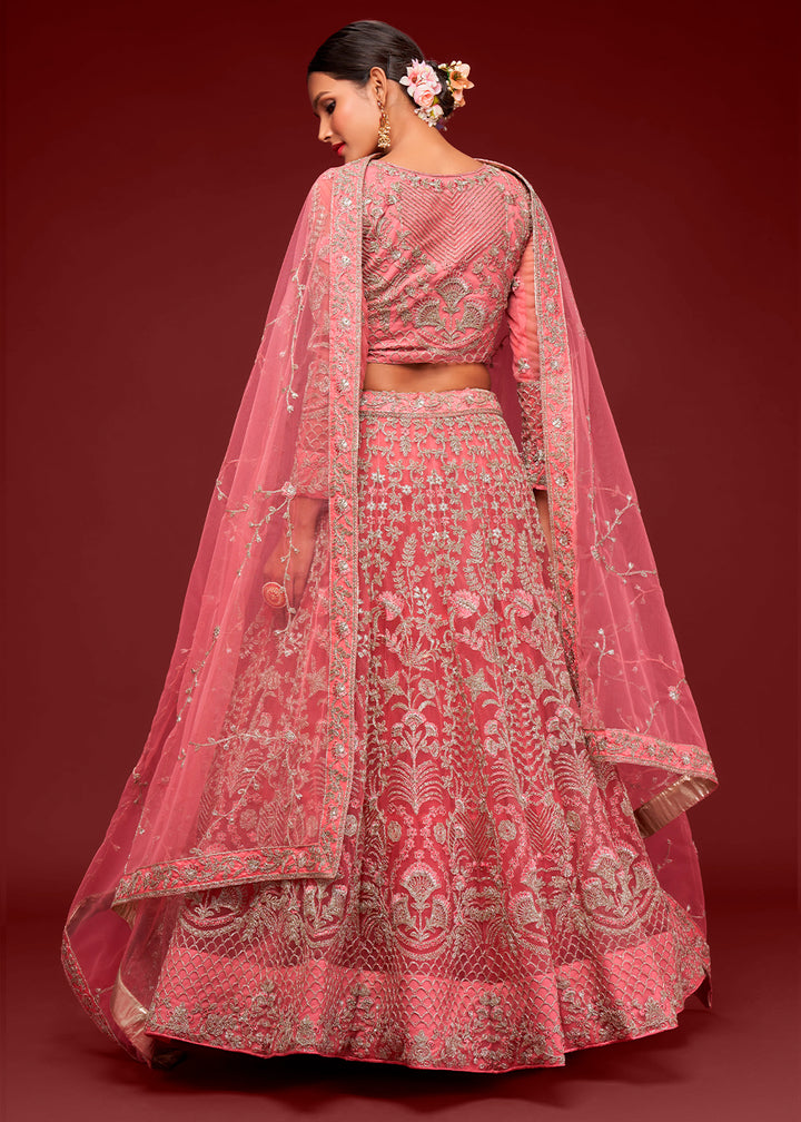 Fantasy Rose Pink Soft Net Lehenga Choli with Thread, Zari & Badla work