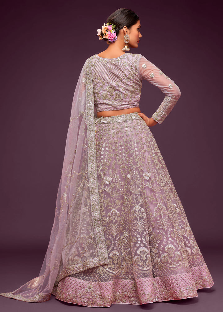 Dusky Orchid Purple Soft Net Lehenga Choli with Thread, Zari & Badla work