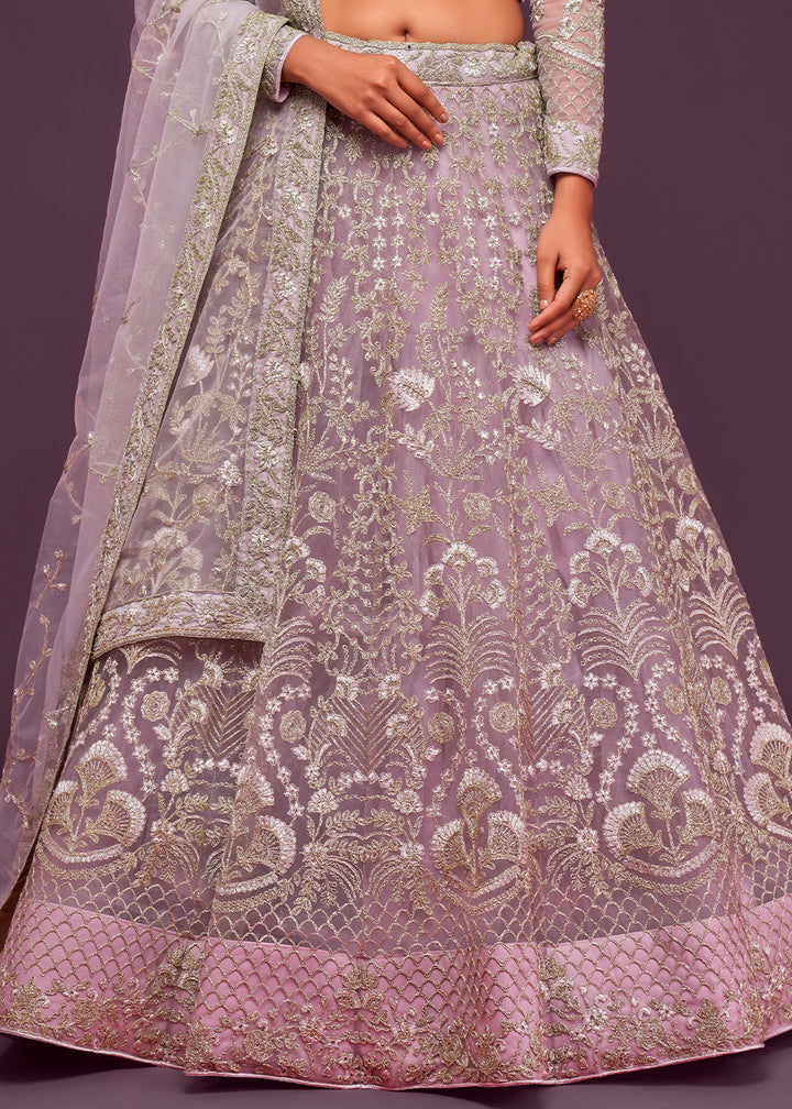 Dusky Orchid Purple Soft Net Lehenga Choli with Thread, Zari & Badla work