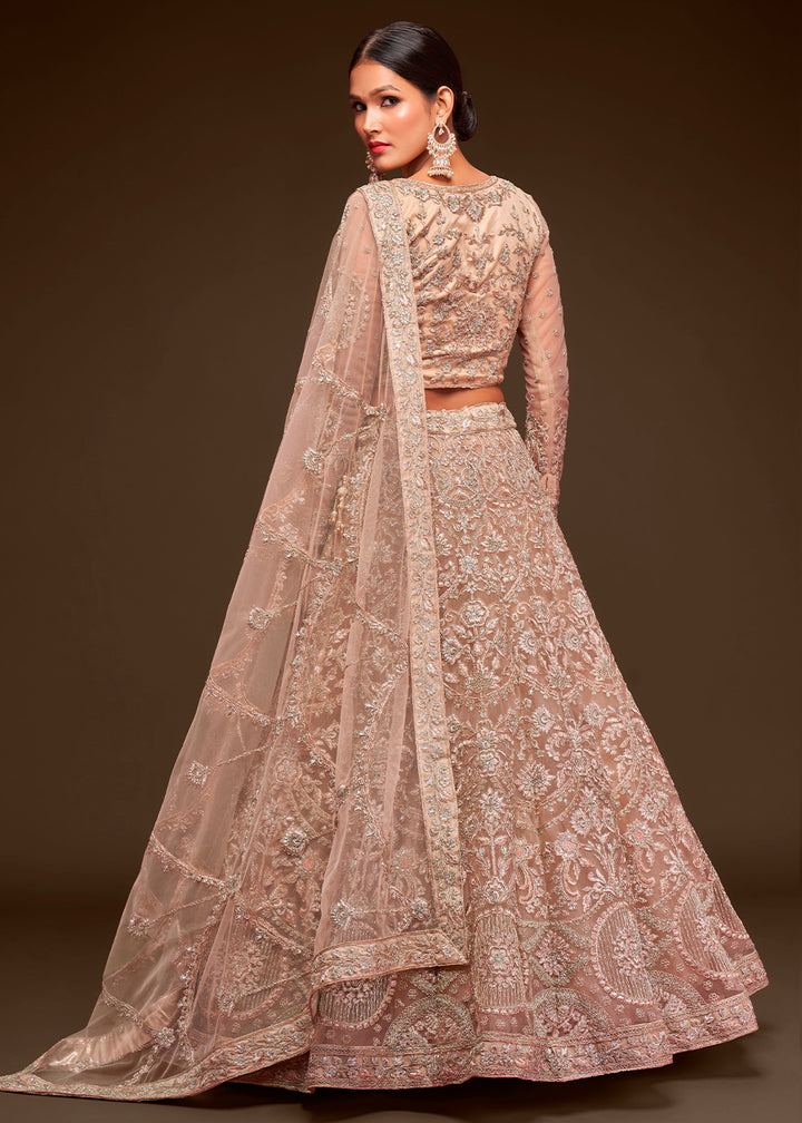 Light Brown Soft Net Lehenga Choli with Thread, Zari & Badla work