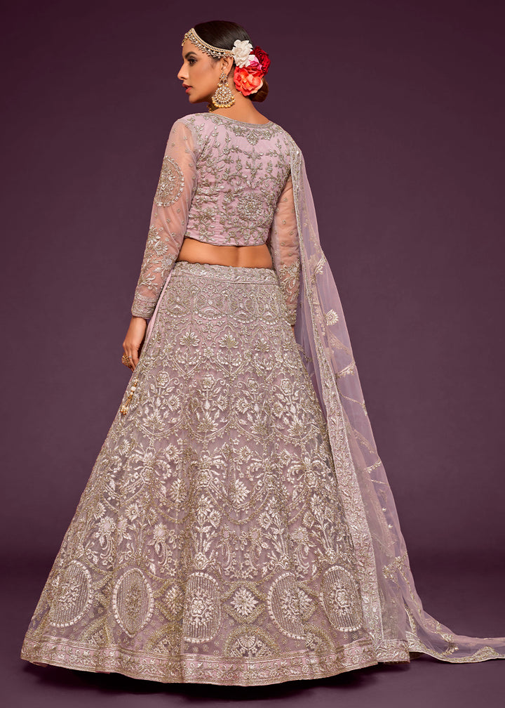 Lilac Purple Soft Net Lehenga Choli with Thread, Zari & Badla work