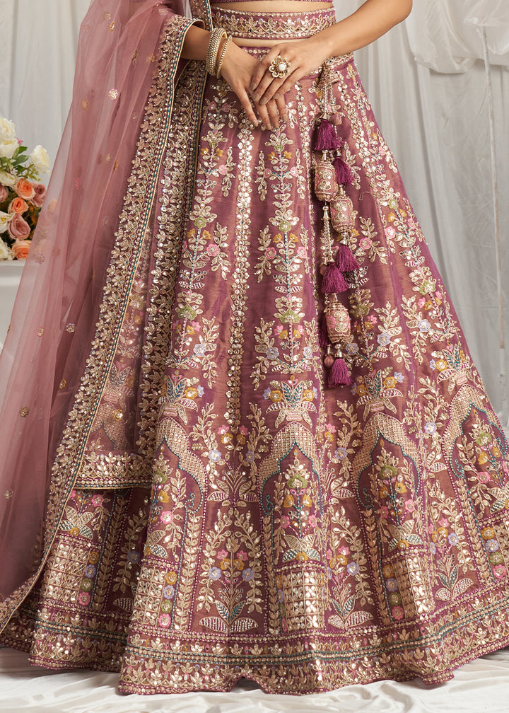 Shades Of Purple TissueLehenga Choli Adorned with Pearl and Gotapatti Embroidery: The Bride's Edit