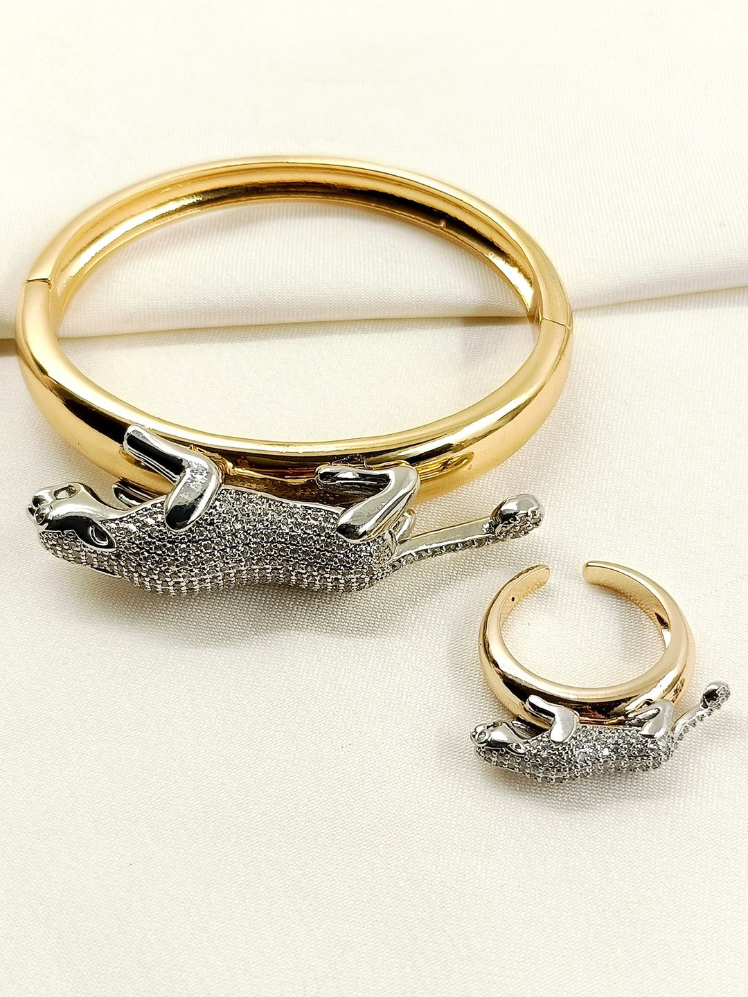 Ikshit Golden Men’s Jaguar Bracelet &amp; Ring Combo - Set