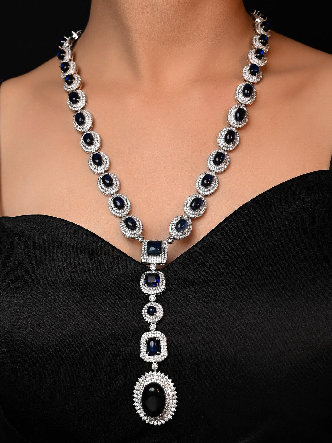 Janifer Navy Blue American Daimond Set