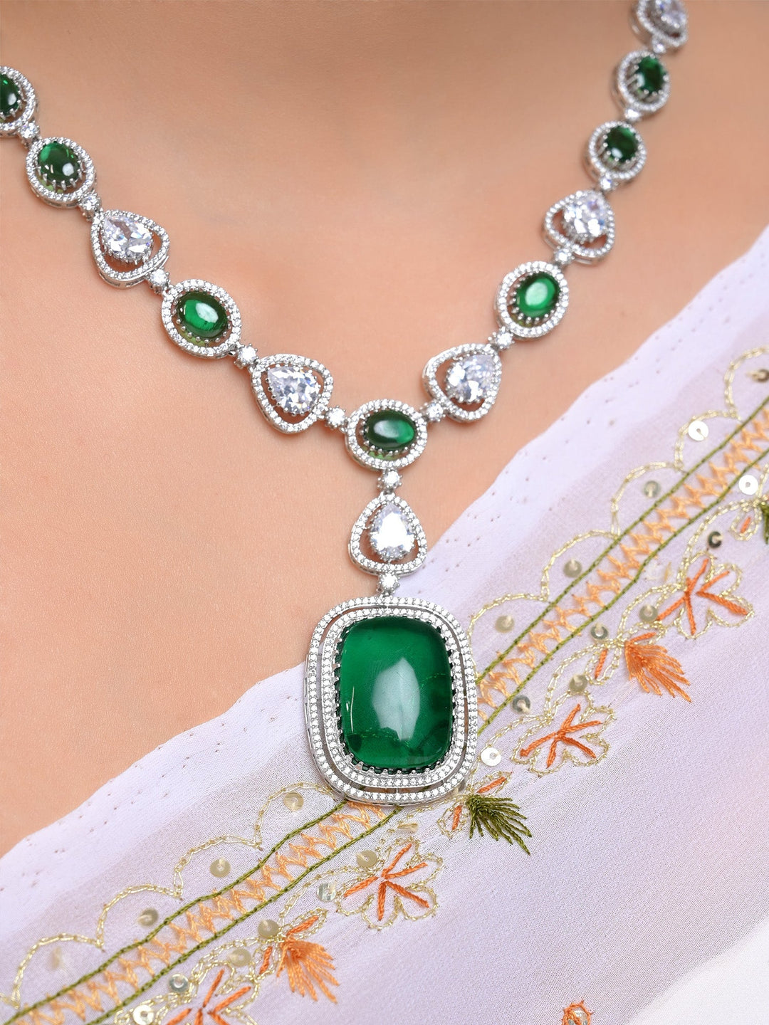 Clemence Green American Diamond Necklace Set