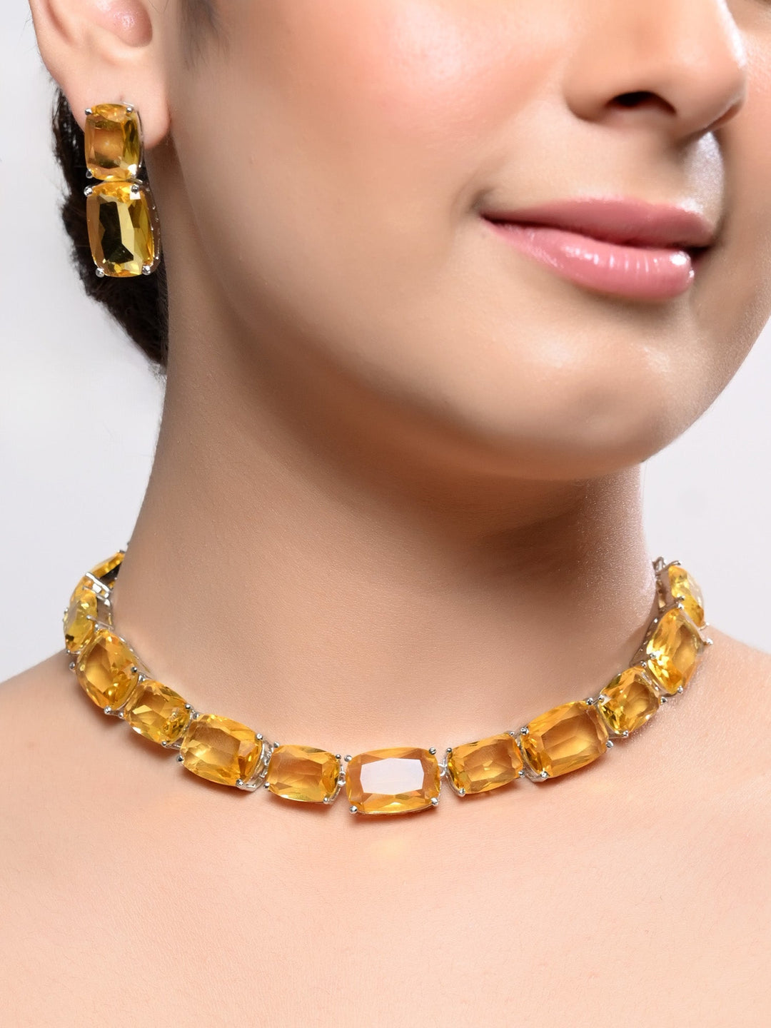 Chanchari Yellow Swarovski Stone Necklace Set